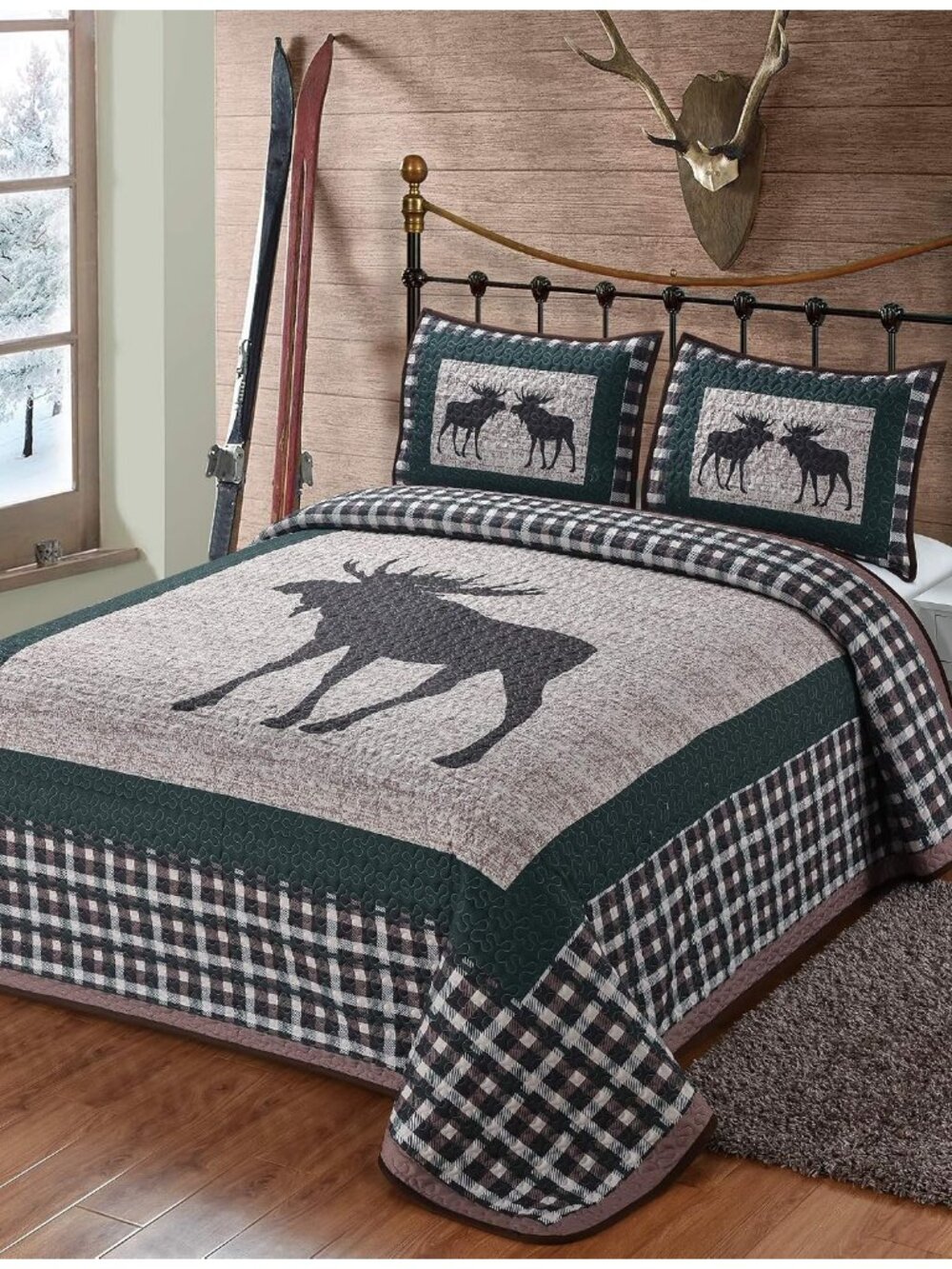 Quilt King Size Quilted Bedspread Coverlet - Moose Plaid Print